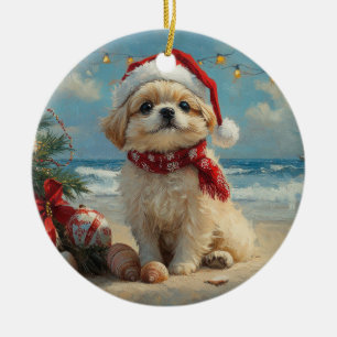 Pekingese Dog Christmas Vintag Beach Keramik Ornament
