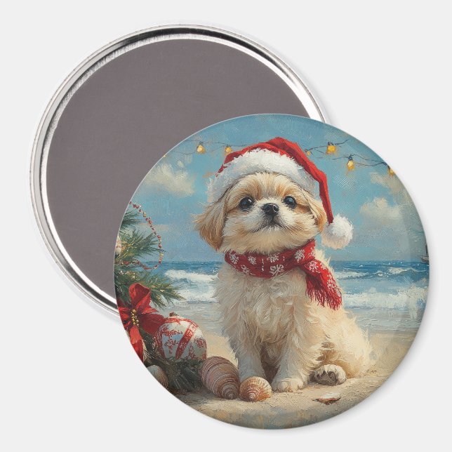 Pekingese Dog Christmas Vintag Beach Magnet (Vorderseite/Rückseite)