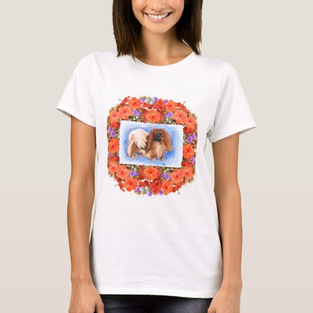 Pekingese Dog Floral T-Shirt (Vorderseite)