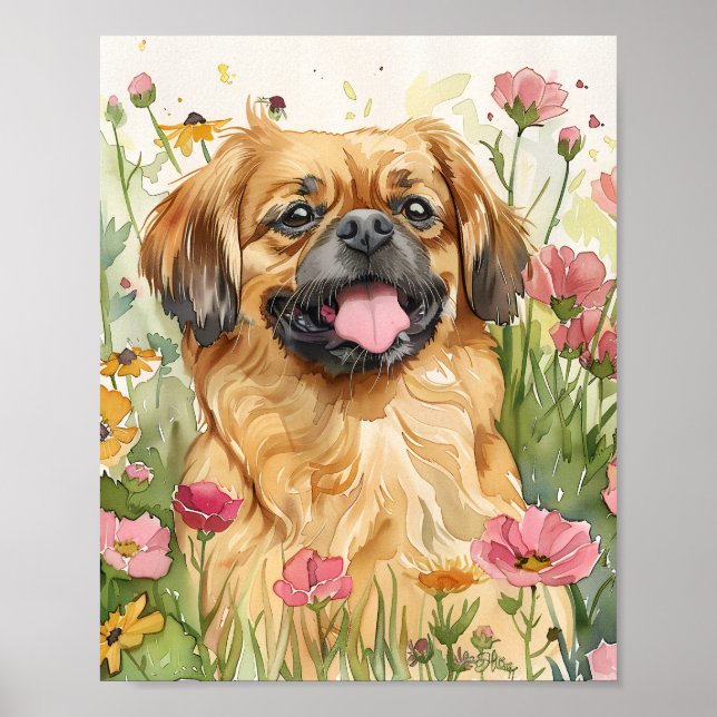 Pekingese Dog Fluffy Watercolor Poster Print (Vorne)