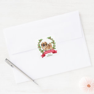 Pekingese Dog Holly Banner Weihnachten Quadratischer Aufkleber