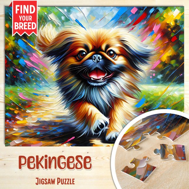 Pekingese Dog Portrait Akryllische Kunst Print Dog Puzzle (Von Creator hochgeladen)