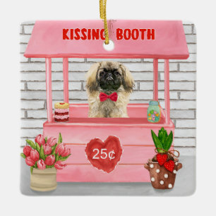 Pekingese Dog Valentine's Day Kissing Booth Keramikornament