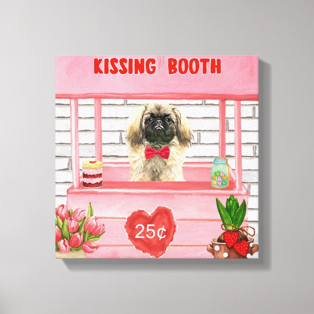 Pekingese Dog Valentine's Day Kissing Booth Leinwanddruck (Vorderseite)