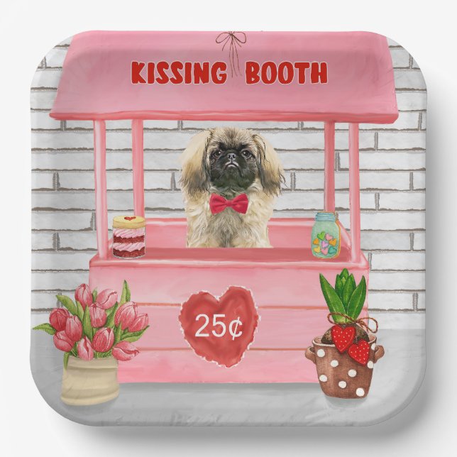 Pekingese Dog Valentine's Day Kissing Booth Pappteller (Vorderseite)