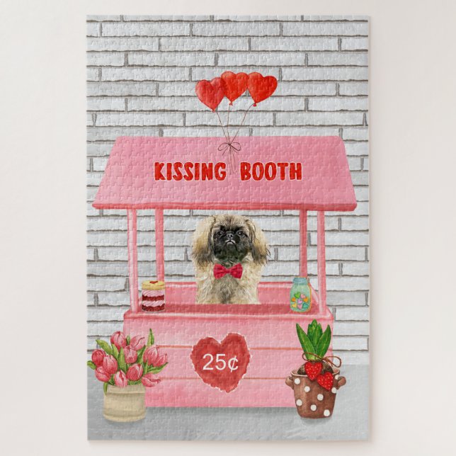 Pekingese Dog Valentine's Day Kissing Booth Puzzle (Vertikal)
