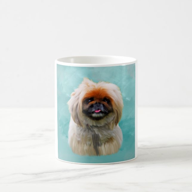 Pekingese Dog Watercolor Kunst, Dichtung und Musik Tasse (Mittel)