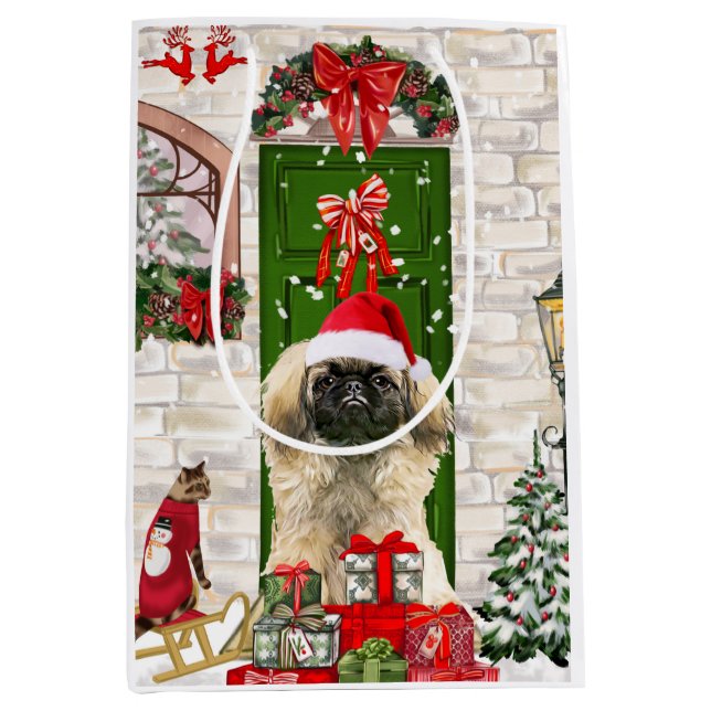 Pekingese Dog Weihnachtsgeschenk Tasche Mittlere Geschenktüte (Vorderseite)