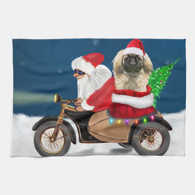 Pekingese Dog Weihnachtsmann Geschirrtuch (Horizontal)