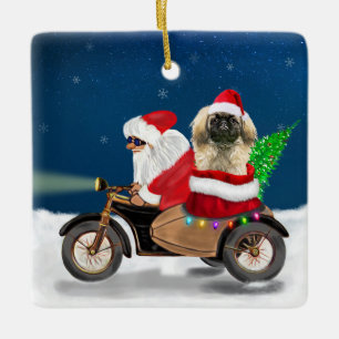 Pekingese Dog Weihnachtsmann Keramikornament