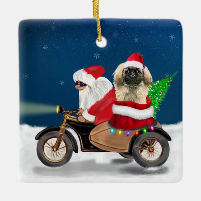 Pekingese Dog Weihnachtsmann Keramikornament (Vorderseite)