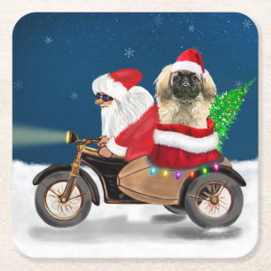 Pekingese Dog Weihnachtsmann Rechteckiger Pappuntersetzer