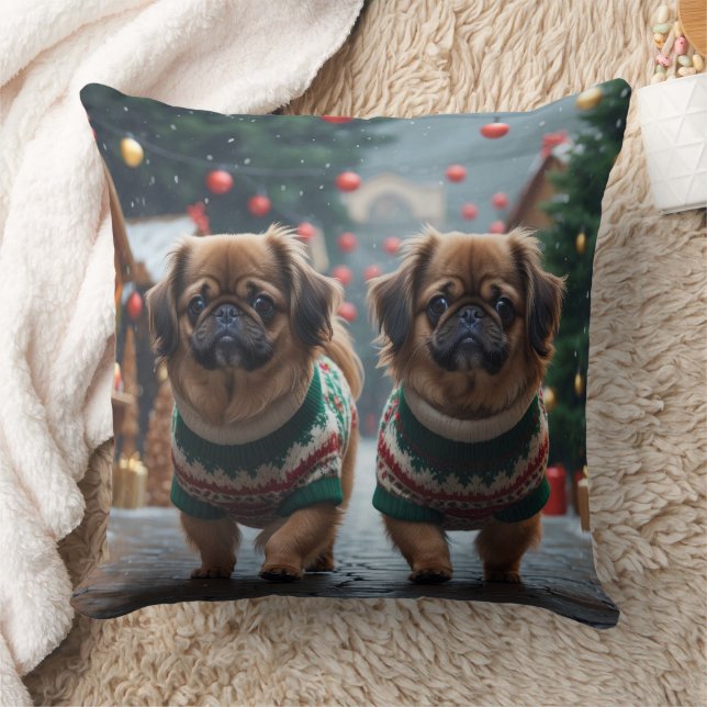 Pekingese Dogs Christmas Snow Holiday Kissen (Decke)