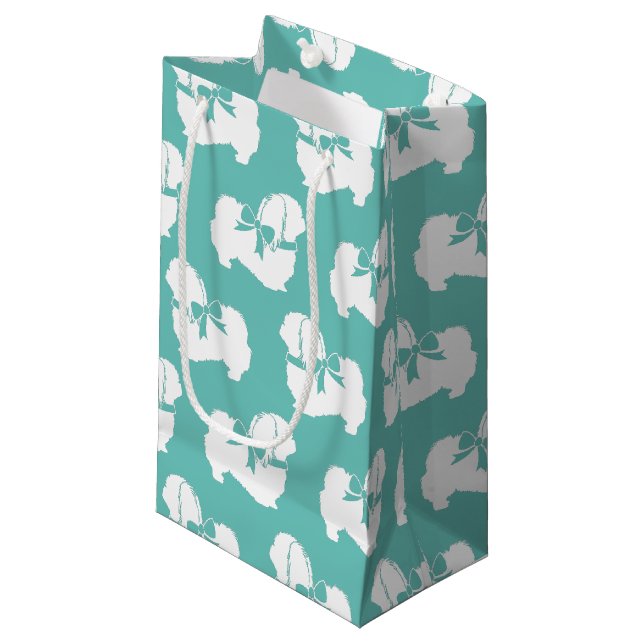 Pekingese Doppy Puppy Kleine Geschenktüte (Vorderseite Schrägansicht)
