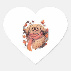 Pekingese Fall Hund Herbstleaves Erntedank Herz-Aufkleber