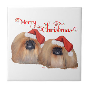 Pekingese Frohe Weihnachten Fliese