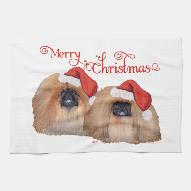 Pekingese Frohe Weihnachten Geschirrtuch (Horizontal)