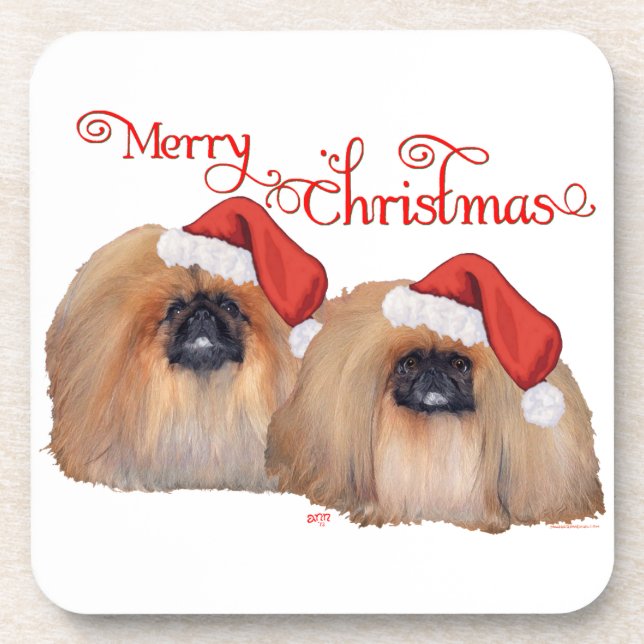 Pekingese Frohe Weihnachten Untersetzer (Vorderseite)
