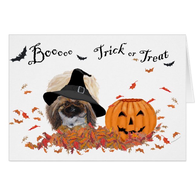 Pekingese Halloween Grußkarte (Vorderseite (Horizontal))
