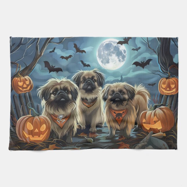 Pekingese Halloween Spooky Geschirrtuch (Horizontal)