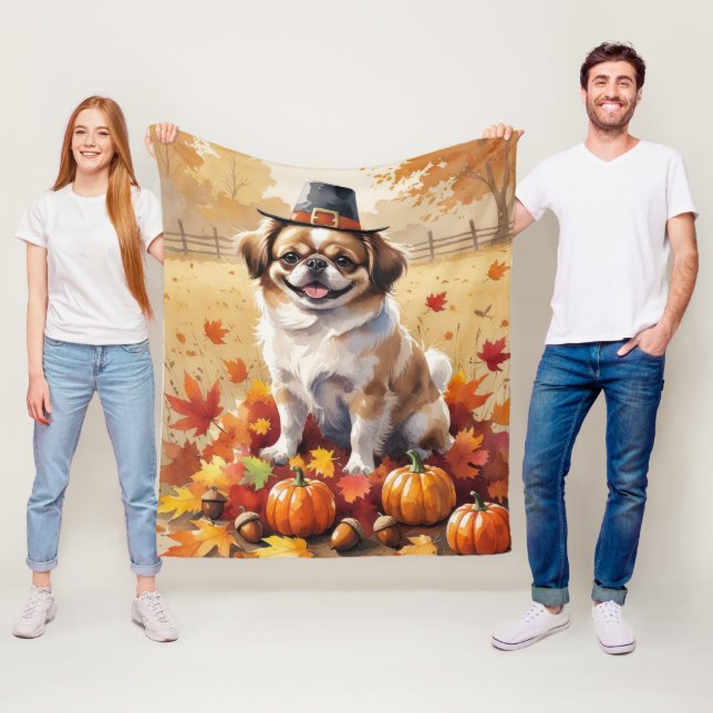 Pekingese Herbstausgang Erntedank Art Fleecedecke (Beispiel)