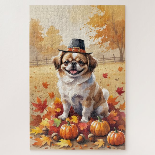 Pekingese Herbstausgang Erntedank Art Puzzle (Vertikal)