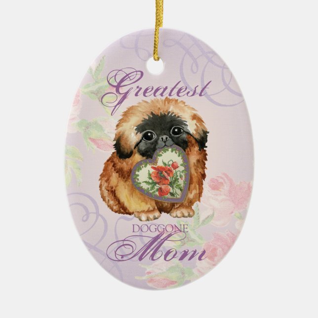 Pekingese Herzerkrankung Mama Keramik Ornament (Vorne)
