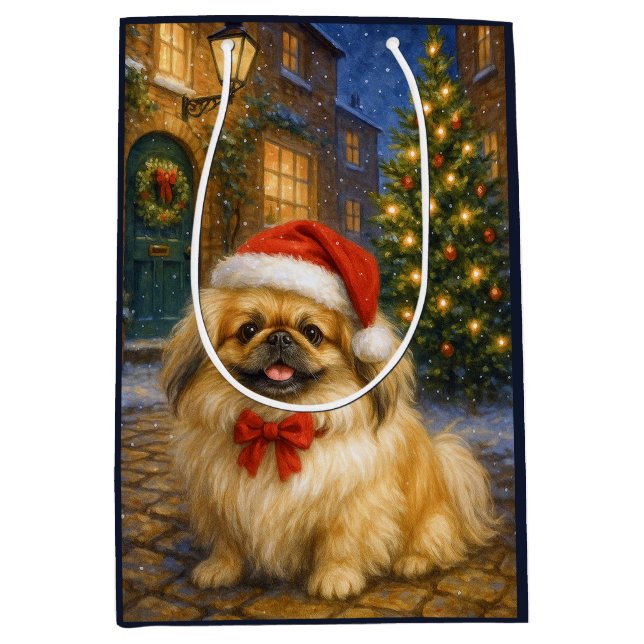 Pekingese Holiday  Card Mittlere Geschenktüte (Vorderseite)