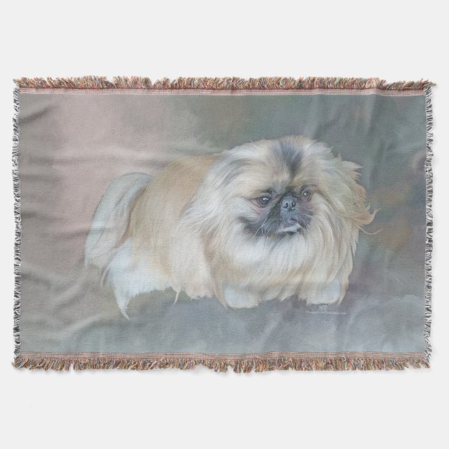 Pekingese Hund auf Taupe Decke (Vorderseite)