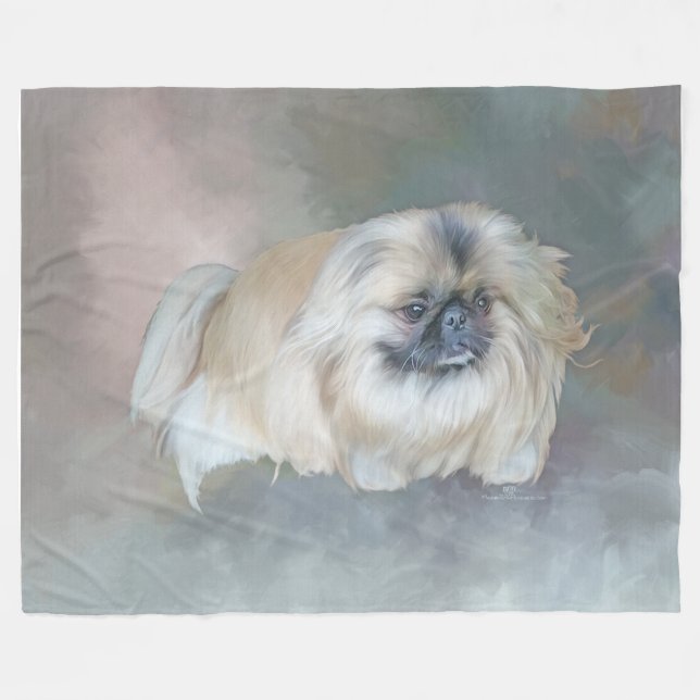 Pekingese Hund auf Taupe Fleecedecke (Vorderseite (Horizontal))