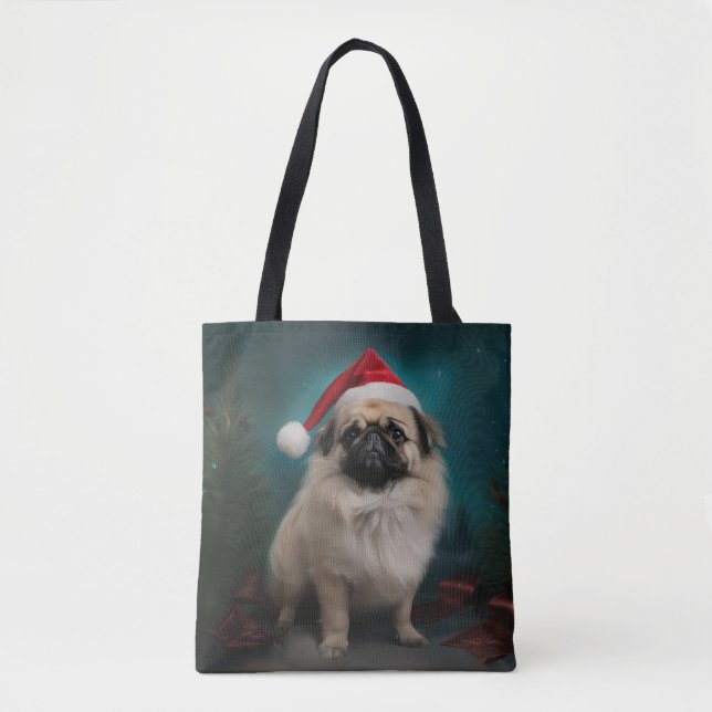 Pekingese Hund im Schnee Weihnachten (Vorderseite)