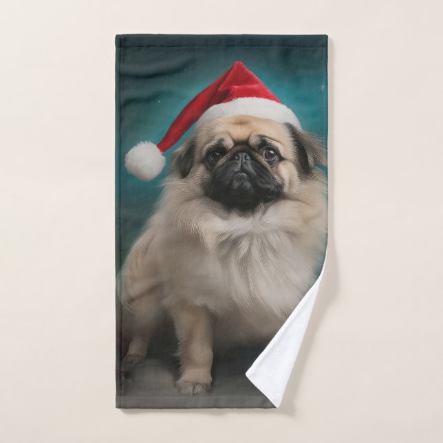 Pekingese Hund im Schnee Weihnachten Badhandtuch Set (Handtuch)
