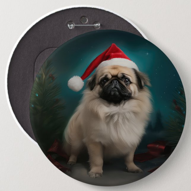 Pekingese Hund im Schnee Weihnachten Button (Vorne & Hinten)