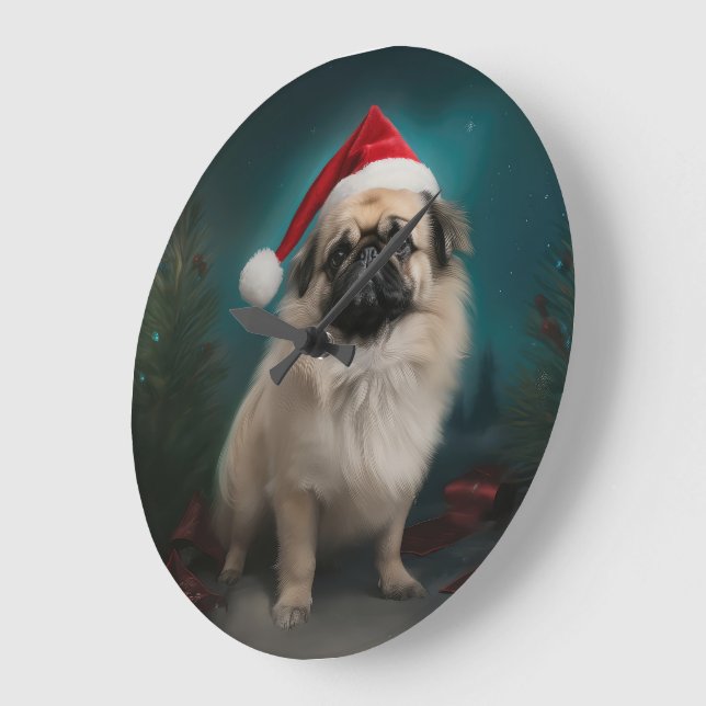 Pekingese Hund im Schnee Weihnachten Große Wanduhr (Winkel)