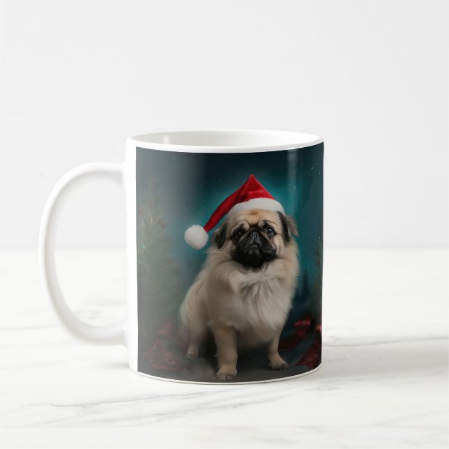 Pekingese Hund im Schnee Weihnachten Kaffeetasse (Links)
