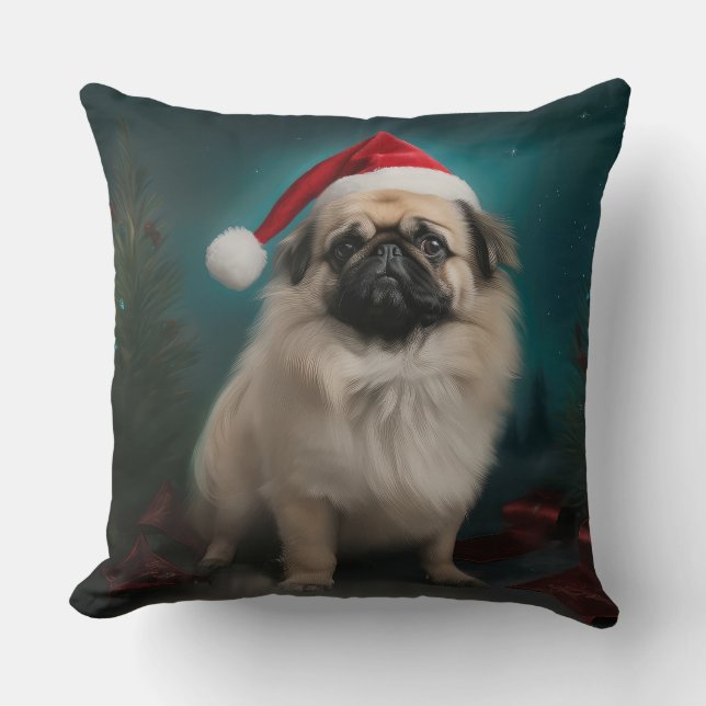Pekingese Hund im Schnee Weihnachten Kissen (Vorderseite)
