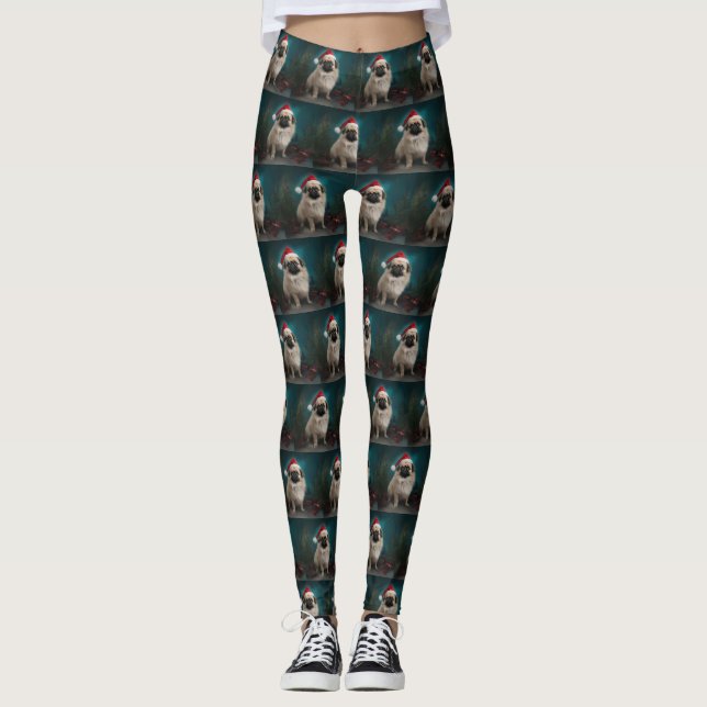 Pekingese Hund im Schnee Weihnachten Leggings (Vorderseite)