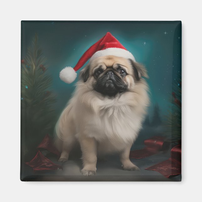 Pekingese Hund im Schnee Weihnachten Magnet (Vorne)