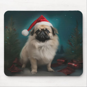 Pekingese Hund im Schnee Weihnachten Mousepad