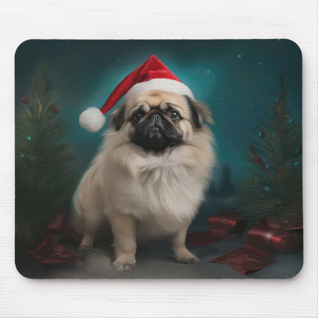Pekingese Hund im Schnee Weihnachten Mousepad (Vorne)