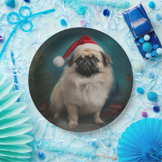 Pekingese Hund im Schnee Weihnachten Pappteller (Party)