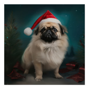 Pekingese Hund im Schnee Weihnachten Poster