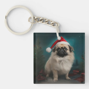 Pekingese Hund im Schnee Weihnachten Schlüsselanhänger