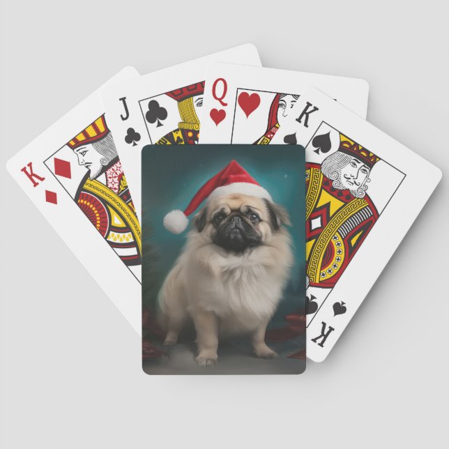 Pekingese Hund im Schnee Weihnachten Spielkarten (Rückseite)