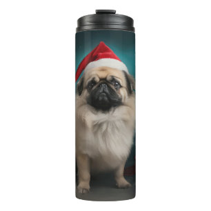 Pekingese Hund im Schnee Weihnachten Thermosbecher