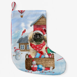 Pekingese Hund im Schnee Weihnachts-Hund Haus Thro Kleiner Weihnachtsstrumpf