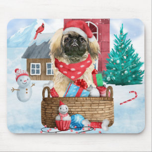 Pekingese Hund im Schnee Weihnachtshaus Mousepad