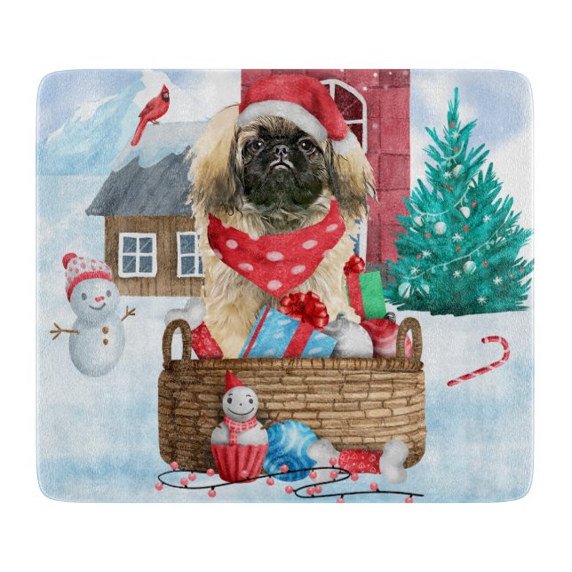 Pekingese Hund im Schnee Weihnachtshaus Schneidebrett (Vorderseite)