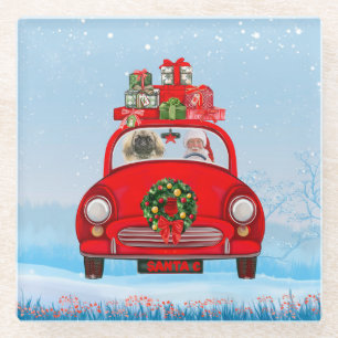 Pekingese Hund in Auto mit dem Weihnachtsmann Glasuntersetzer