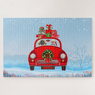 Pekingese Hund in Auto mit dem Weihnachtsmann Puzzle